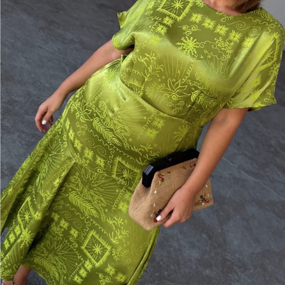 Never Fully Dressed Lime Green Satin Midi Dress